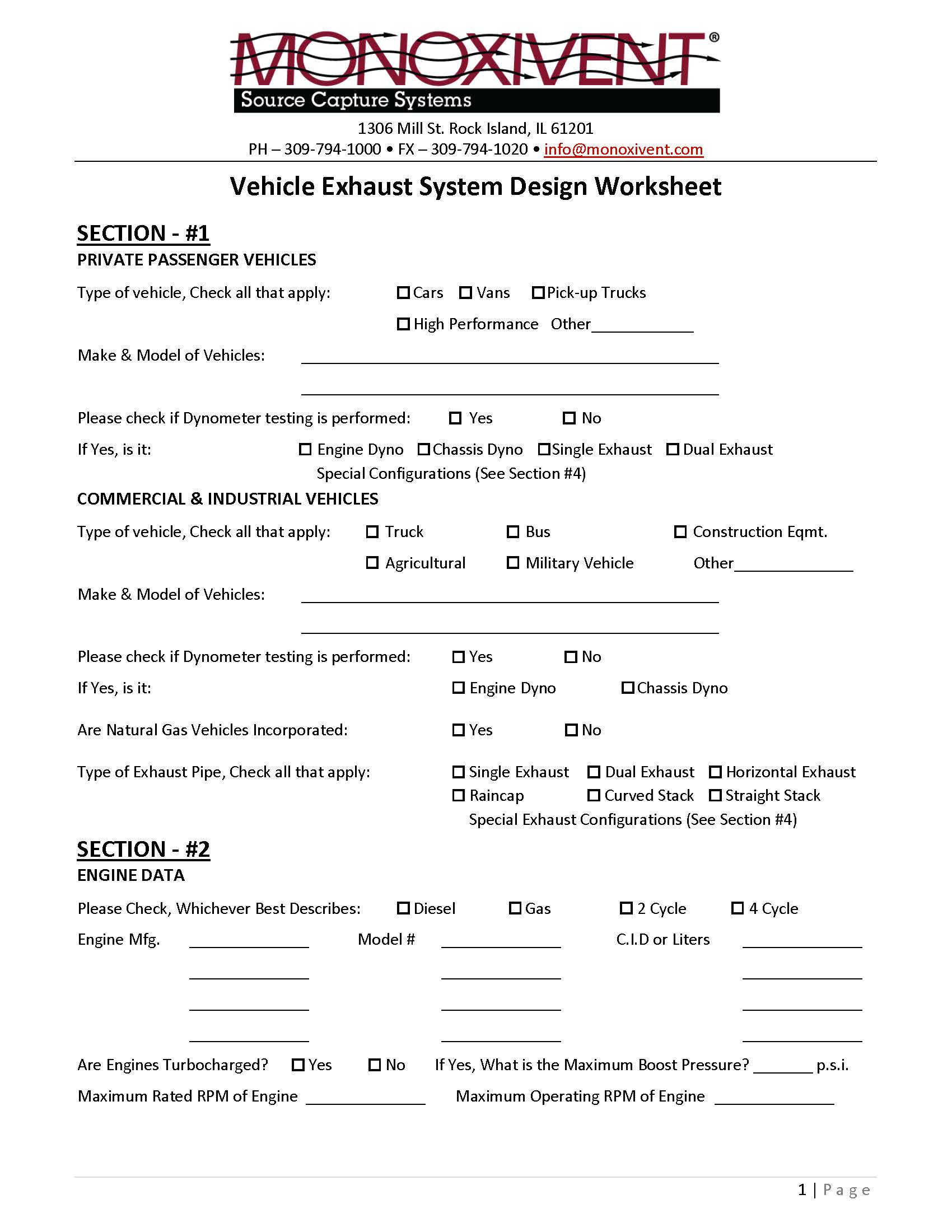 Vehicle Exhaust System Design Worksheet